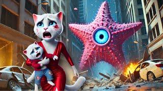 Kitten tames Starfish Monster Starro⭐ #ai #cat #cute #kitten #cartoon #cutecat #aicat