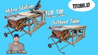 MOBILE Flip Top Mitre Saw Station - Table Saw Outfeed Table Miter Saw Station - Mitre Saw Stand