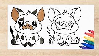 Easy Cartoon Drawing for Kids: Draw Adorable Pua from Moana!  | The Drawing Desk