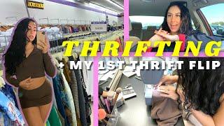 THRIFT with Me + Sewing my FIRST 2 Piece set EVER Vlog | Entrepreneur Life | Thrift Flip a Men's Top