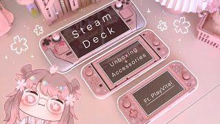 unboxing Steam Deck + accessories ft. PlayVital gaming  kawaii pink & white aesthetic 