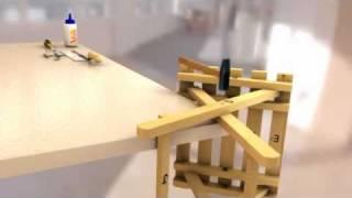 Folding Stool - 3D CAD rendered video showing the construction of a folding stool.