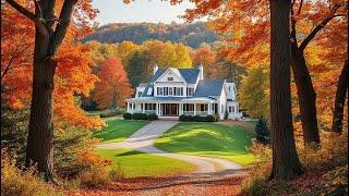 Beautiful Autumn Foliage in Countryside - Fall Leaves Colors and Cozy Homes - Autumn Ambience  4K