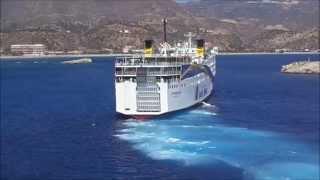 Prevelis arrival and departure at Karpathos port.