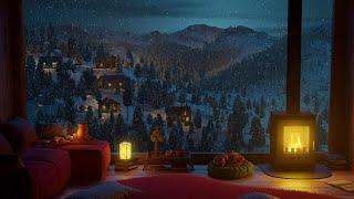 Cozy Winter Cabin Ambience with Relaxing Fireplace Sounds and Sleeping Cat