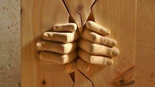 Wood Carving Hands Out of the Wall (Timelapse)