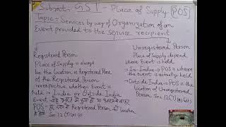 Place of Supply - Event Organization Service. #cainter Sept 24 Exams.  #csinter #cafinal Nov 24 Exam