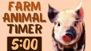 5 Minute Timer for Classroom with Music for Kids | Cute Farm Animal Countdown