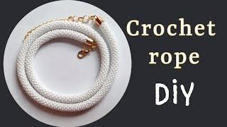 bead crochet rope necklace with beads, seed bead crochet rope tutorial for beginners