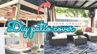 DIY Patio cover | Under $500 in materials | Budget friendly backyard patio cover ️ 2 year update️