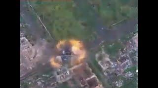 Russian Tank Hits a Mine in Marinka