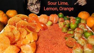 Eating Sour Fruits Challenge | Lemon, Lime Orange Eating | Big bites | Asmr Eating | Mukbang