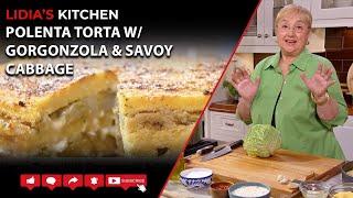 Polenta Torta with Gorgonzola and Savoy Cabbage