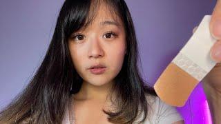 VR180 ASMR | Cleaning your injured face (tapping, q-tip, face treatment & sticky bandaids)