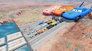 Big & Small Lightning McQueen Boy,Dinoco vs Mater,Pixar Car vs Shaker Broken Bridge - BeamNG.Drive