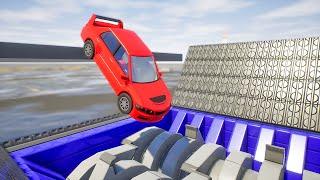 Lego Cars Falls into Giant Shredder | Brick Rigs