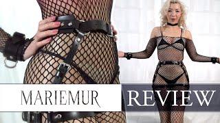 A MARIEMUR Leather Harness Review with Allie Heart - Fishnet Bodystocking And Adjustable Garters
