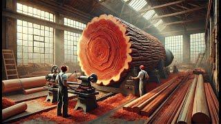 Work Wooden Lathe Art | Woodturning, Process Carving A Giant Redwood Tree In The Factory