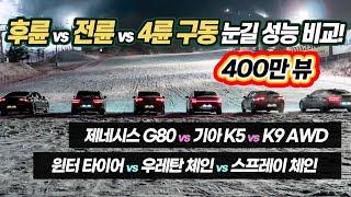 전륜, 후륜, 4륜구동 성능 차이 없었다? … 스프레이 체인 vs 우레탄 체인 vs 윈터 타이어 비교 / 오토뷰 실험실