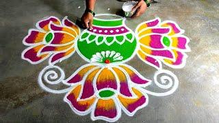 Pongal2023 pot rangoli|5*3 sankaranti muggulu|bhogi kundalu muggulu|Thaipongal Super Amazingrangoli