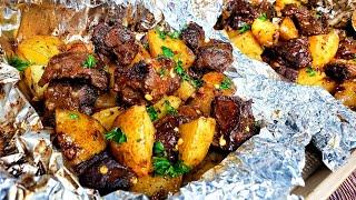 Super Tasty Garlic Herb Steak and Potatoes Foil Packs