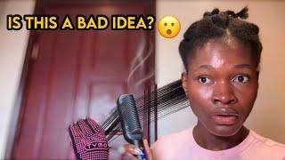 I attempt straightening my hair  | using the Tymo ring hair brush