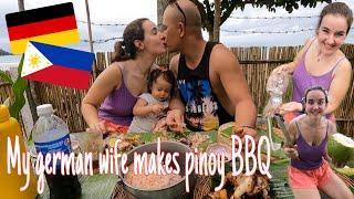 My german wife cooks pinoy BBQ at the beach