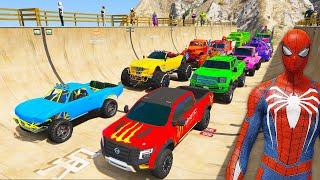 SPIDERMAN Epic New MONSTER RAMP Challenge for Monster Trucks ! SuperHero Hulk Goku Venom – GTA 5