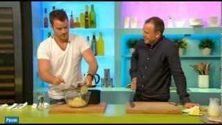 Rob Kazinsky cooking on Sunday Brunch Channel 4