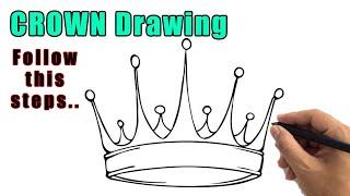 How to Draw a Crown Outline Drawing | Easy Crown Sketch Step by Step for Beginners