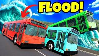 We Raced UPGRADED BUSES Against a Fast FLOOD in BeamNG Drive Mods!