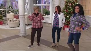 Denim & Co. Stretch Weave Plaid Button Front Long Sleeve Shirt on QVC