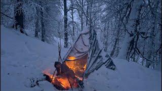 -31 °C No Tent Winter Camping Heavy Snow• Snow Storm ASMR