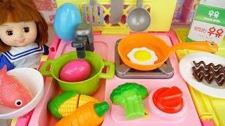 Baby doll kitchen food cooking surprise egg play baby Doli house