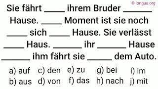 Präpositionen, Deutsch lernen, Grammatik, nach Hause, zu Hause, bei ihr sich, zum Auto, mit dem Auto