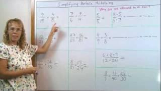 Simplifying before multiplying - fraction multiplication - grades 5-6