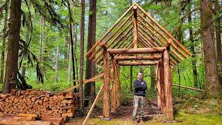 Log Woodshed Build Part 3: Roof Ridge Beam & Rafters