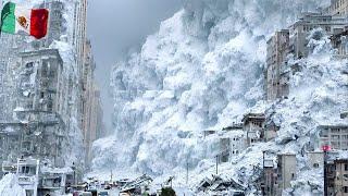 Mexico is in chaos! Nine-inch hail and 120-mph windstorms engulfed the city under snow and ice