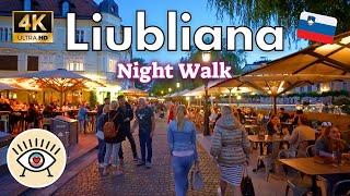 Night Walking Tour of the Beating Heart of Ljubljana, June 2024 | 4k UHD 60fps