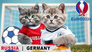 CATS, KITTENS, EURO CUP FOOTBALL 2024 - RUSSIA VS GERMANY FIRST QUARTERFINAL [Cat Tv soccer]