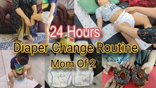 24 Hours With My kids \ Diaper Change Routine Mom Of 2 / How to Change A Baby Diaper