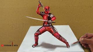 3D Colored Pencil drawing Deadpool - Speed Draw / VIKRAM MFA