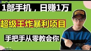 【网赚项目】一部手机日赚过万，超级王炸暴利项目，手把手带你从零开始操作，超级福利，暴利零撸项目（副业项目100招4）