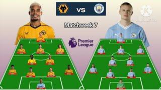 Wolves vs Manchester City ~ Head To Head Line Up Matchweek 7 Premier League 2023/2024