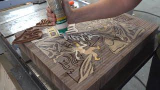 Juzam Djinn cutting board. CNC wood inlay. BroinwooD