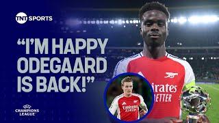 Bukayo Saka heaps praise on Martin Odegaard after Arsenal thrash Sporting in the #UCL 