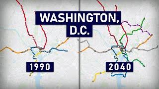 Evolution of the Washington Metro 1976-2040 (animation)