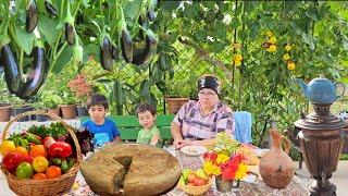 Traditional Lezgin Baking Recipe; Tskan with Vegetables from Your Garden. Village Life