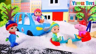 Playing with Cocomelon Toys with Peppa Pig in the Snow | Educational Pretend Play Video for Kids