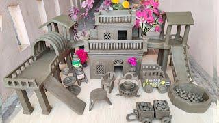 Build Most Modern Miniature Clay House With National Food Truck | Tea Set | garden Slide